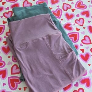 Amazon Essentials Women's Purple and Green Leggings